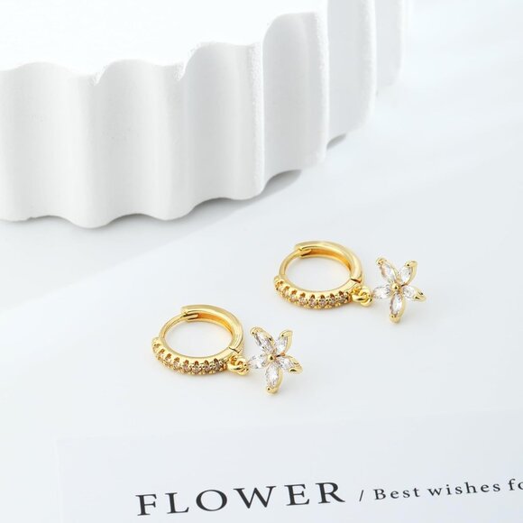 14K Gold Plated Trendy Hoop Huggie Dainty Drop Dangle-E836 Earrings for Women - Picture 6 of 7